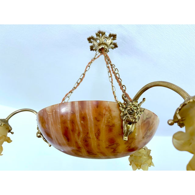 Art Deco Pendant Light in Alabaster Marble and Bronze, 1930s For Sale - Image 13 of 18