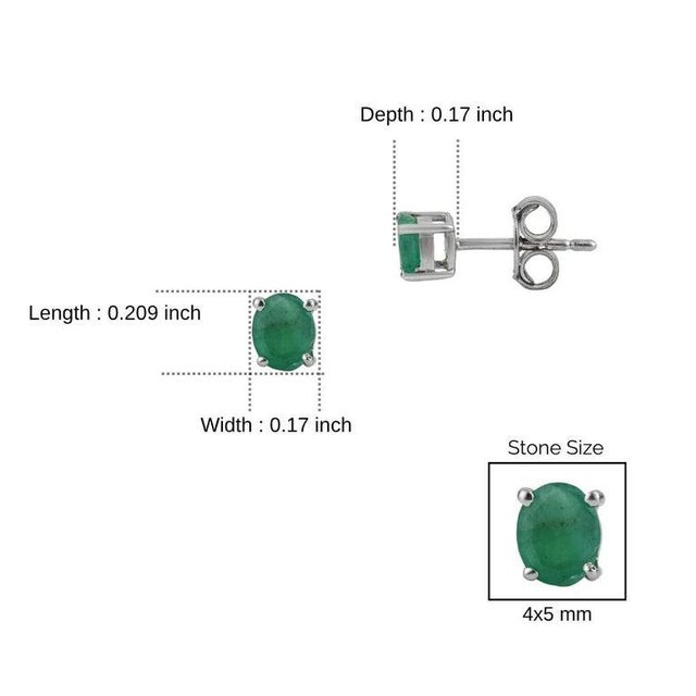 Solid Silver Oval Cut Emerald May Birthstone Solitaire Stud Earrings, a Pair For Sale - Image 9 of 12