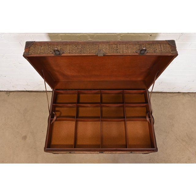 Late 20th Century Baker Furniture Campaign Rattan and Leather Trunk Coffee Table For Sale - Image 5 of 12