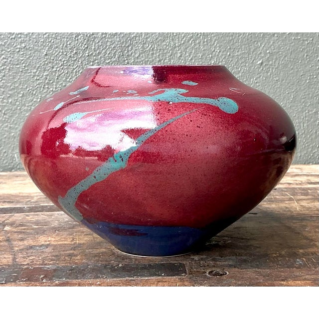 Vintage Original Drip Glazed Pottery Vase For Sale - Image 9 of 12