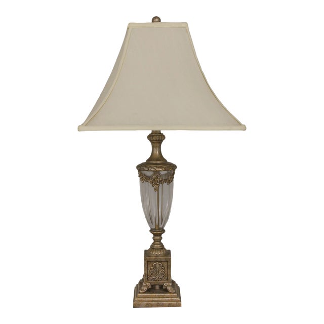 Regency Style Silver Finish & Glass Urn Table Lamp For Sale