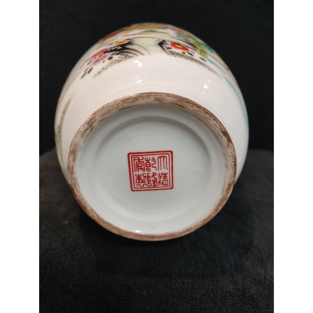Rose Chinese Ceramic Vase Qianlong Marked Famille Rose Porcelain Vase Hand Painted Cock Pattern For Sale - Image 8 of 14