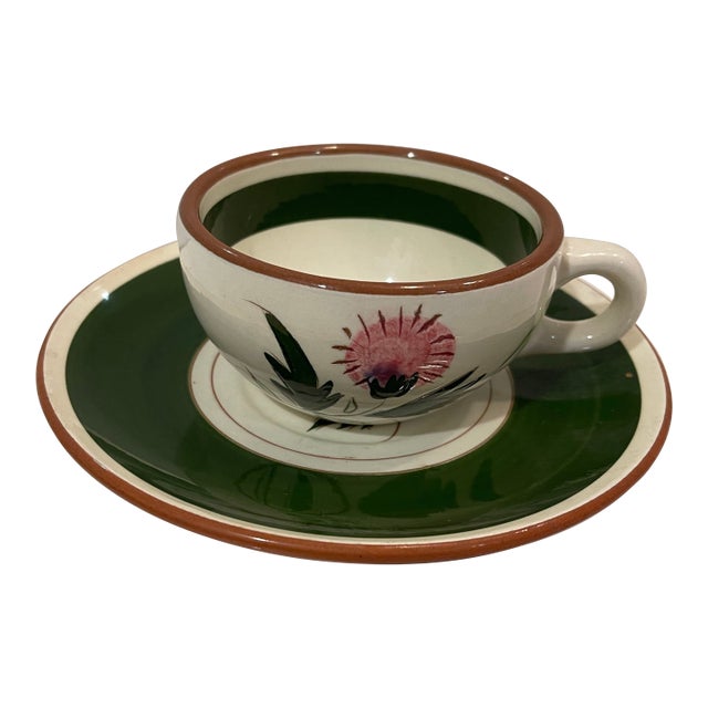 Mid-20th Century Stangl Pink Thistle Tea Cup & Saucer Set For Sale
