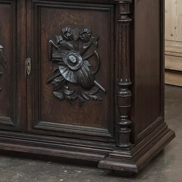 Burnt Umber 19th Century French Henri II Renaissance Revival Carved Oak Buffet For Sale - Image 8 of 18