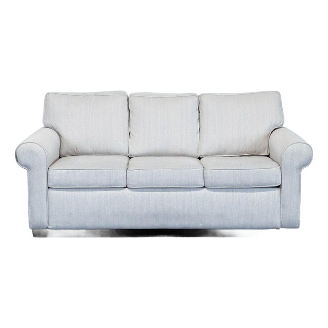 West Elm Modern Sleeper Sofa With Rolled Arms and Three Cushions For Sale