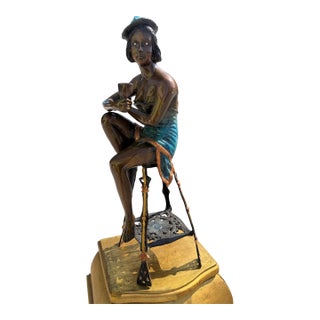 Bronze Statue of a Girl on a Stool Drinking Champaign, 1960s For Sale