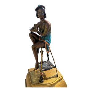 Bronze Statue of a Girl on a Stool Drinking Champaign, 1960s