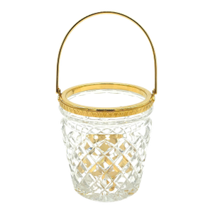 Christofle Neocalssical Cut Crystal Gold Washed Swing -Handled Ice Bucket