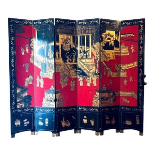 Antique Chinese Export Coromandel Lacquer and Gilt Six Fold Screen. For Sale