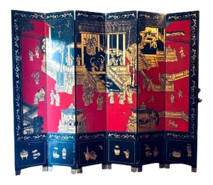 Antique Chinese Export Coromandel Lacquer and Gilt Six Fold Screen.