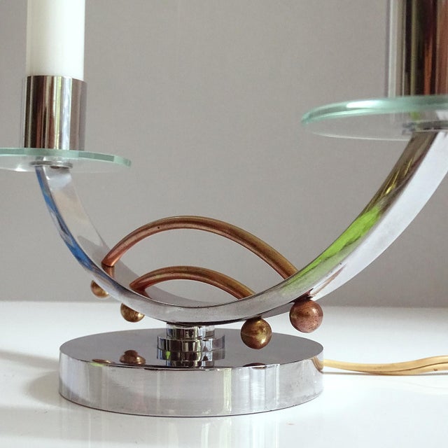 Metal French Art Deco Table Lamps in Chrome and Glass, Set of 2 For Sale - Image 7 of 10