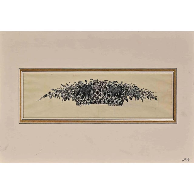 Sergueï Vassilievitch Tchekhonine, Panier de Fleurs, Original Ink Drawing, 1920s For Sale - Image 3 of 3