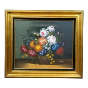 Late 20th Century L. Martin Floral Botanical Still Life Bouquet of Flowers Oil Painting on Canvas, Framed