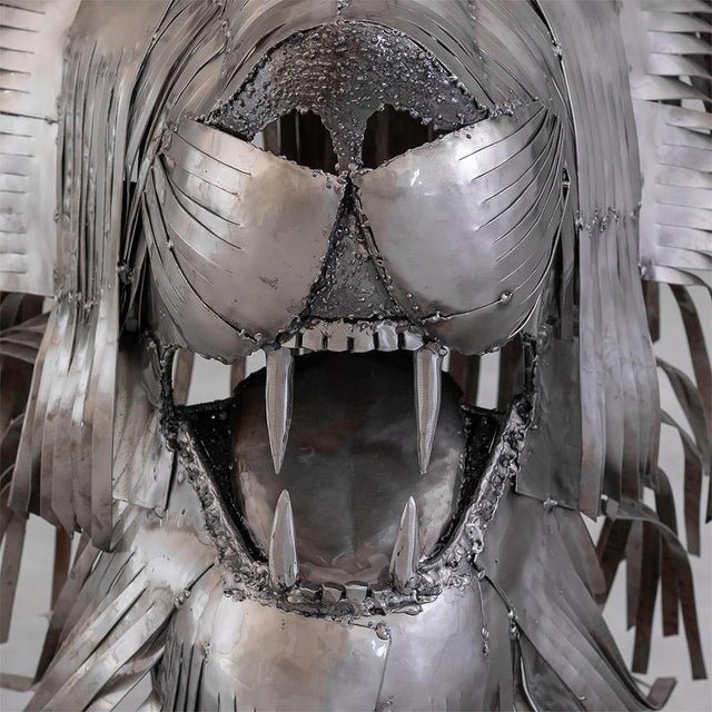 2020s Contemporary Recycled Steel Lion Head Sculpture, Handcrafted, One-of-a-Kind For Sale - Image 5 of 9
