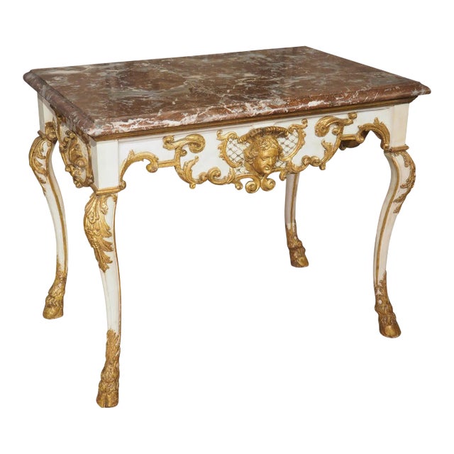 Early 18th Century Painted Italian Console Table With Rouge Royal Marble Top For Sale