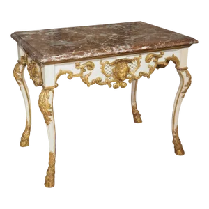 Early 18th Century Painted Italian Console Table With Rouge Royal Marble Top