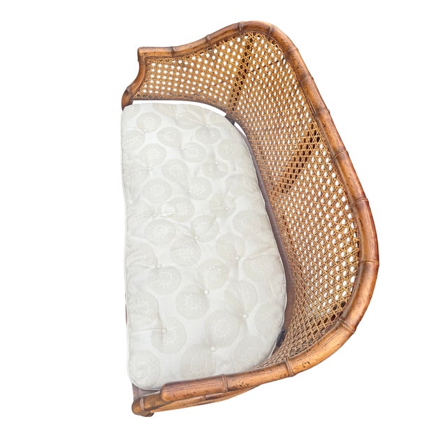 Tan Vintage Faux Bamboo Settee Sofa Bench With Rattan Cane Back For Sale - Image 8 of 9