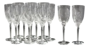 Twelve Crystal Angel Champagne Flutes by Marc Lalique, 1948, Set of 12