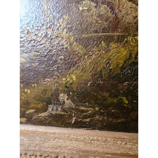 Brown Large Antique Mountain Landscape Painting, Oil on Canvas, C. 1900, Antique Frame For Sale - Image 8 of 16
