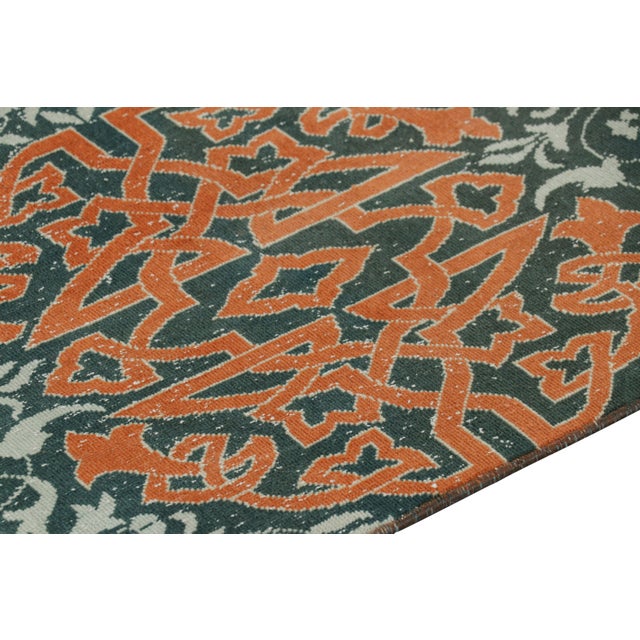 Vintage Hereke Runner Rug in Teal With Orange Arabesque Medallions | Rug & Kilim For Sale In New York - Image 6 of 8