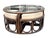 Unusual vintage four-piece rattan nesting seating and cocktail table ensemble by Alexvale Furniture, Inc. of Taylorsville,...