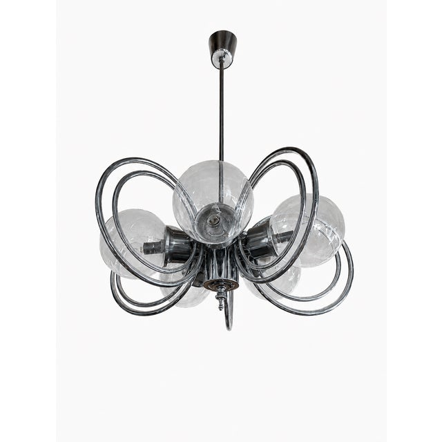 Vintage Space Age Chrome and Glass Pendant Light, 1970s For Sale - Image 4 of 6