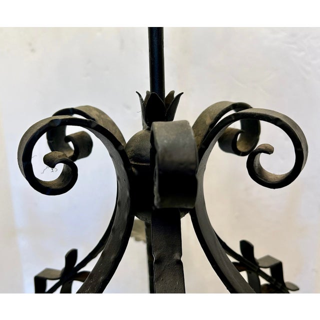 Vintage 1950s Black Iron Chandelier For Sale - Image 4 of 9