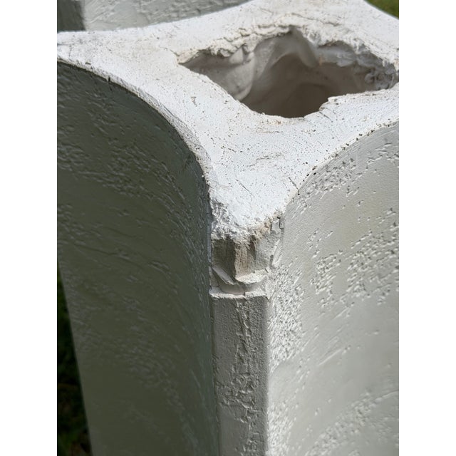 Vintage 30” Sculptural White Plaster Pedestals, a Pair For Sale - Image 10 of 12