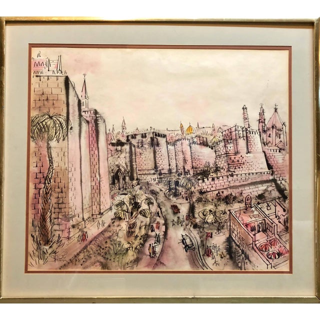 Vibrant Gouache and watercolor painting by Israeli master JOSSI STERN. on paper mounted to board. 31x34.75, 23.5x27.5...