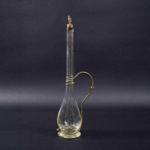 Vintage Brass and Hand Blown Glass Decanter, 1890s For Sale - Image 5 of 6
