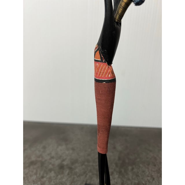 Wood Handcrafted African Carved Figurine + Fabric Headpiece + Wood Carved + Metal Accents For Sale - Image 7 of 11
