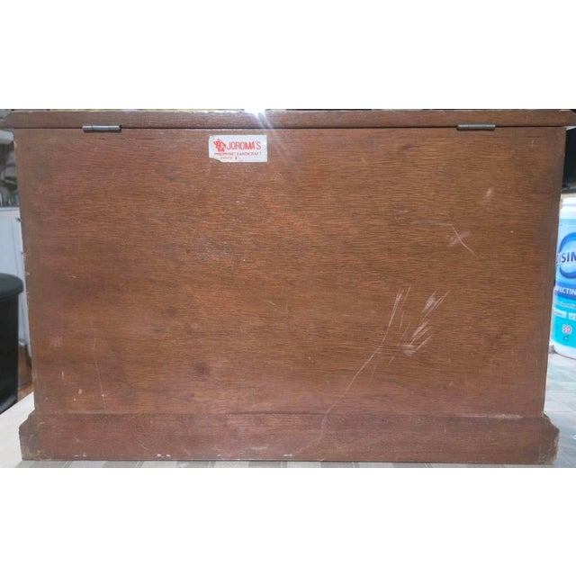 Wood Vintage Hand-Carved Wooden Deep Relief Jewelry Cabinet Tropical Farming Motif For Sale - Image 7 of 12