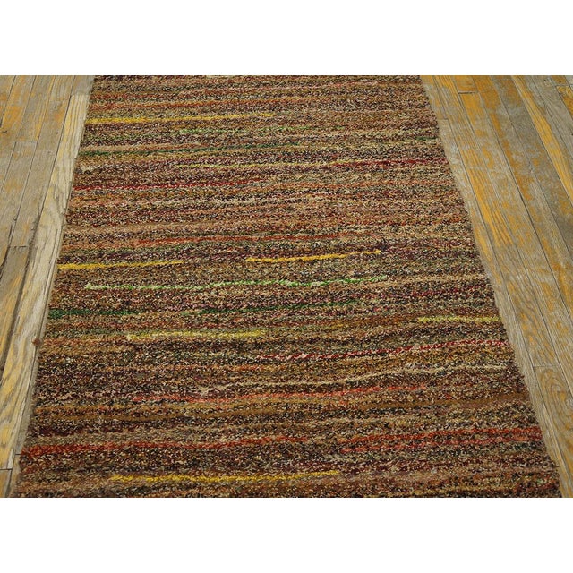 1920s Multi Brown Stripe Antique American Shaker Rug 3' X 23'3" Knotted Pile Wool Carpet For Sale - Image 4 of 17