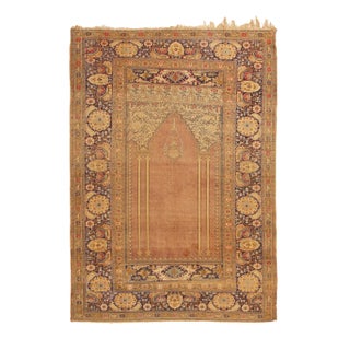 Antique Kayseri Beige and Pink Wool Rug For Sale