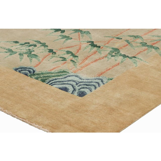 Rug & Kilim’s Chinese Art Deco Style Rug, Bamboo Floral Patterns Over Gold Tones For Sale In New York - Image 6 of 7