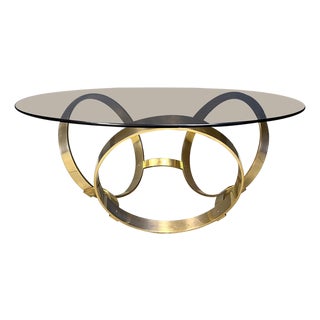 Vintage Brass Coffee Table with Glass by Knut Hesterberg, 1970s For Sale