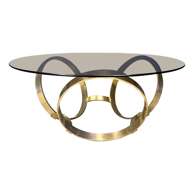 Vintage Brass Coffee Table with Glass by Knut Hesterberg, 1970s For Sale