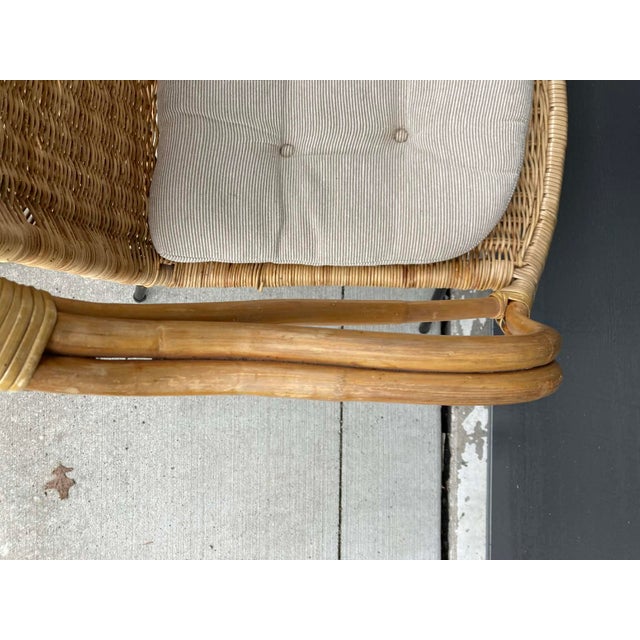 Mid-Century Modern Rattan & Wrought Iron Basket Hoop Chairs (Pair) For Sale - Image 10 of 15