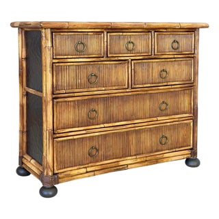 Vintage Milling Road Baker Faux Bamboo Chest With Black Crackle Finish For Sale