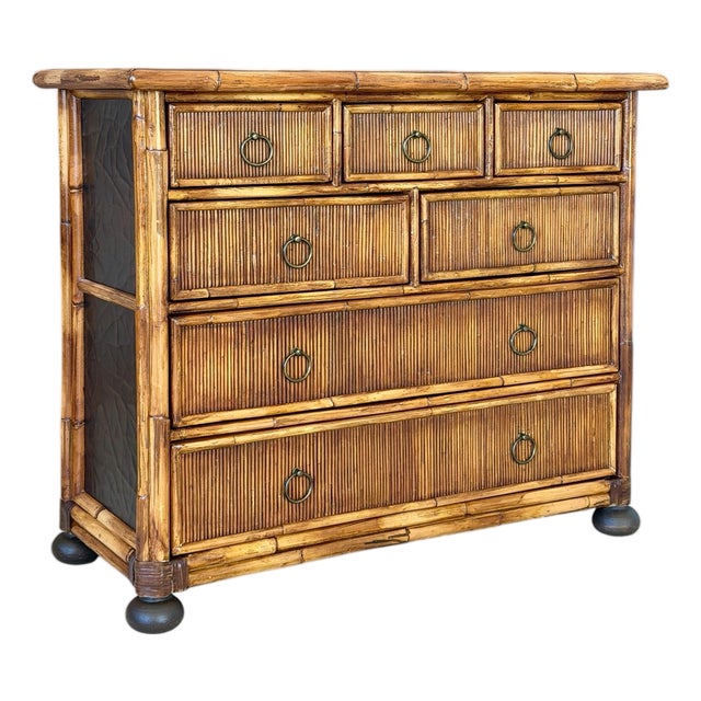 Vintage Milling Road Baker Faux Bamboo Chest With Black Crackle Finish For Sale