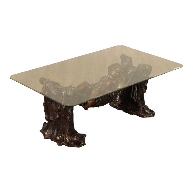 Late 20th Century Classical Style Cast Bronze Sleeping Putti Glass Top Coffee Table For Sale