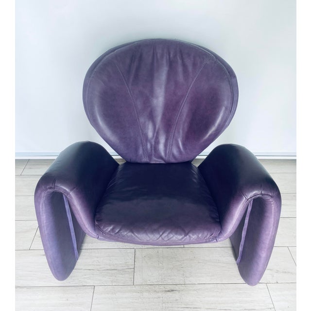 1980s Sculptural Posmodern Purple Leather Chair | Chairish