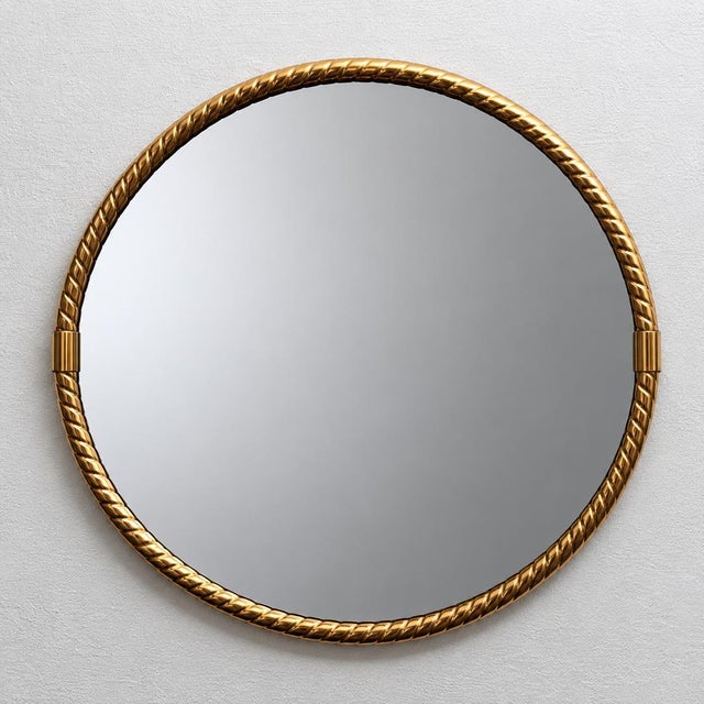 1970s Hollywood Regency Round Wall Mirror in a Brass Frame, 1970s For Sale - Image 5 of 6