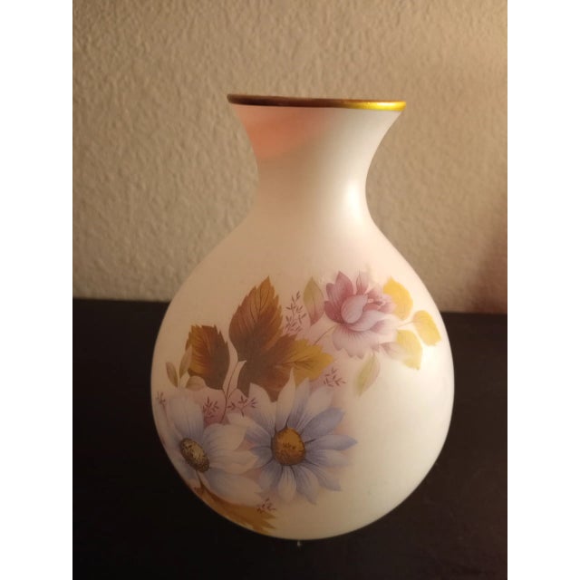 Contemporary 1960s Fenton Handpainted Satin Glass Vase For Sale - Image 3 of 8