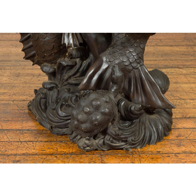 Mid 20th Century Greco-Roman Style Bronze Putto Riding a Dolphin Fountain For Sale In New York - Image 6 of 13
