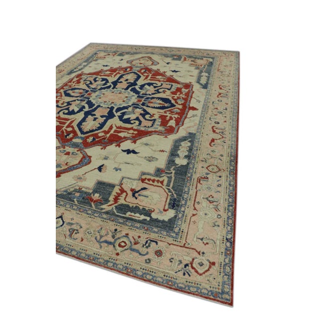 Early 21st Century Turkish Blue & Red Fine Woven Oushak Rug For Sale - Image 4 of 6