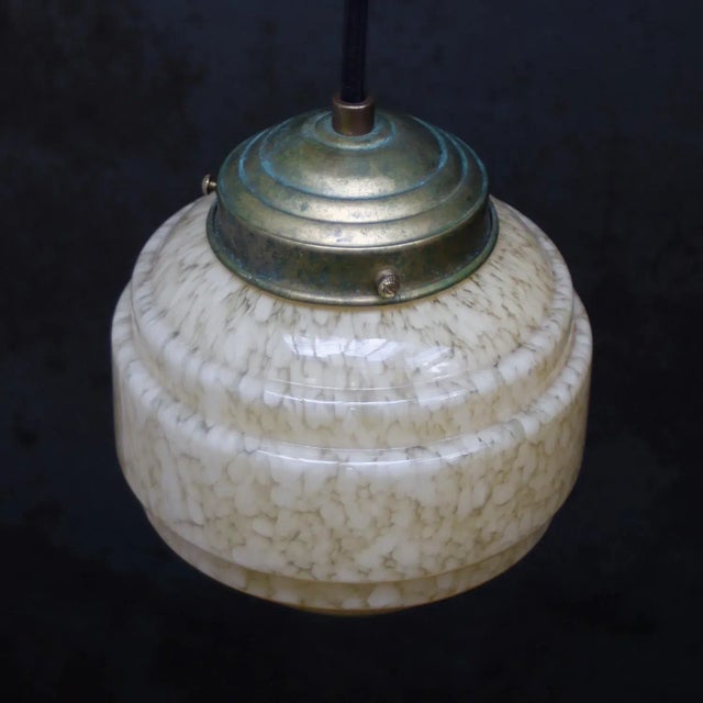 French Clichy Yellow Glass Pendant Lamp For Sale - Image 4 of 7
