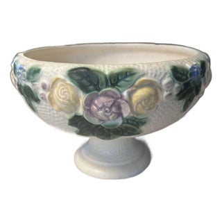 Large 1917 Antique Roseville Pottery Rozane Creamware Footed Centerpiece Console Bowl - 9" For Sale