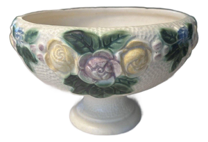 Large 1917 Antique Roseville Pottery Rozane Creamware Footed Centerpiece Console Bowl - 9"
