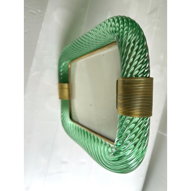 Mid-Century Modern Style Green "Torchon" Murano Glass Picture Frame and Brass in Barovier Style For Sale - Image 4 of 8